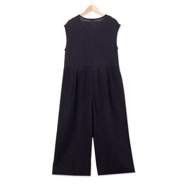 Alternate image for Hand Made Black Cotton Jumpsuit from Thailand Roman Holiday in Black