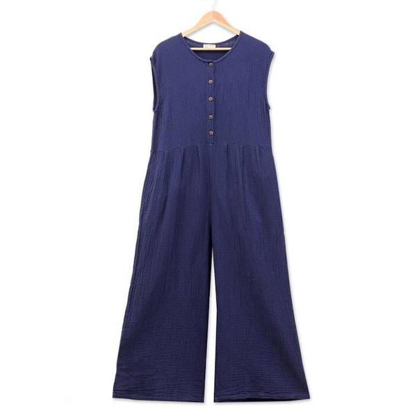 Alternate image for Double Cotton Gauze Jumpsuit from Thailand Roman Holiday in Navy