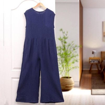 Alternate image for Double Cotton Gauze Jumpsuit from Thailand Roman Holiday in Navy