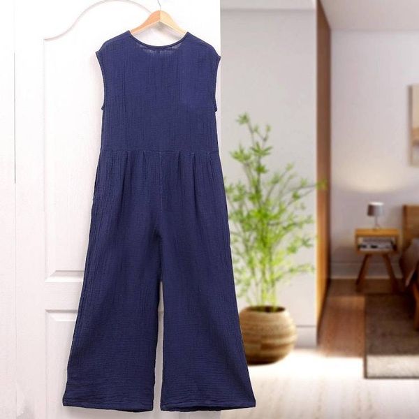 Alternate image for Double Cotton Gauze Jumpsuit from Thailand Roman Holiday in Navy
