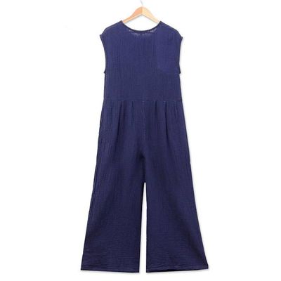 Alternate image for Double Cotton Gauze Jumpsuit from Thailand Roman Holiday in Navy