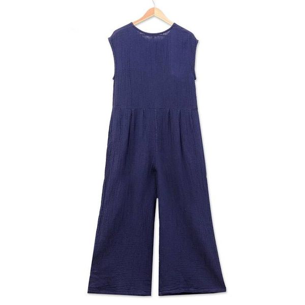 Alternate image for Double Cotton Gauze Jumpsuit from Thailand Roman Holiday in Navy