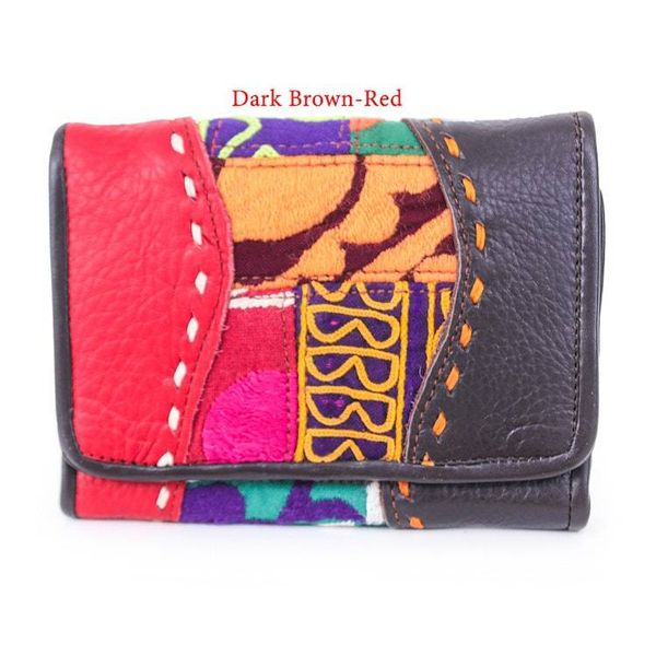 Alternate image for Hill Tribe Patchwork Embroidered Woven Leather Cotton Wallet Dazzling Dream
