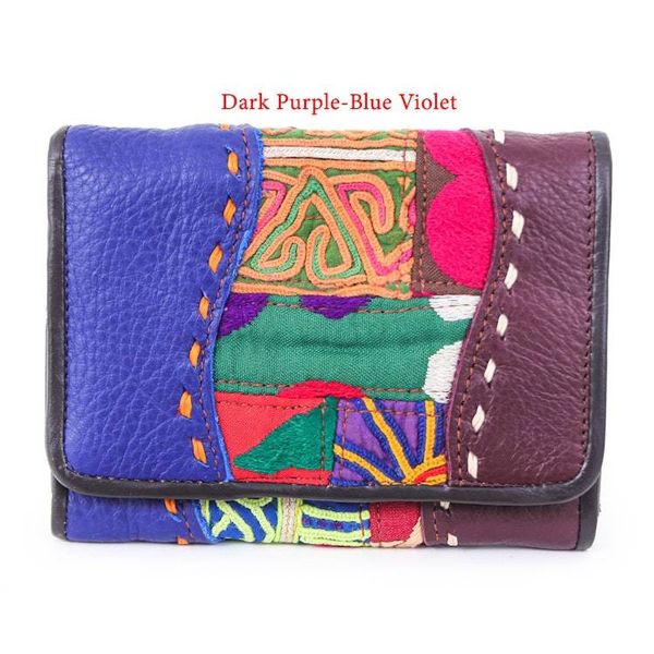 Alternate image for Hill Tribe Patchwork Embroidered Woven Leather Cotton Wallet Dazzling Dream