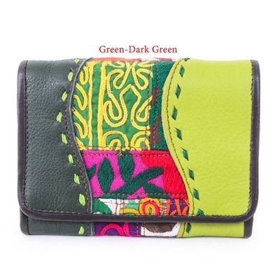 Alternate image for Hill Tribe Patchwork Embroidered Woven Leather Cotton Wallet Dazzling Dream