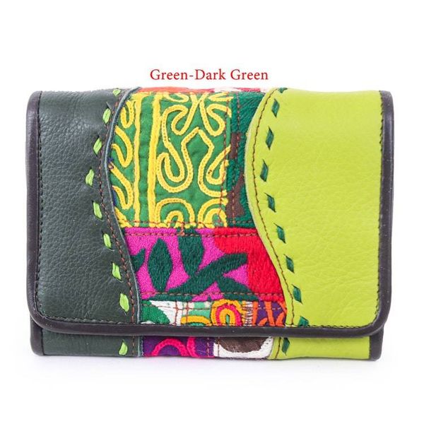 Alternate image for Hill Tribe Patchwork Embroidered Woven Leather Cotton Wallet Dazzling Dream
