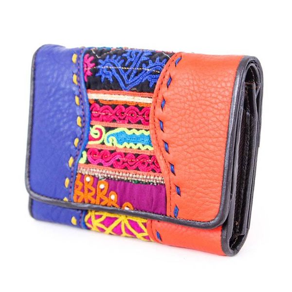 Alternate image for Hill Tribe Patchwork Embroidered Woven Leather Cotton Wallet Dazzling Dream