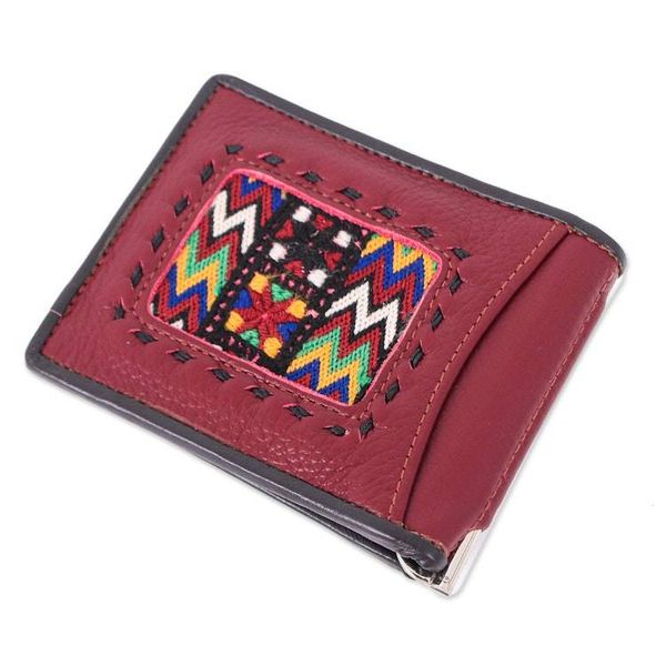 Alternate image for Mens Leather Cotton Wallet with Stainless Steel Money Clip Simply Smart