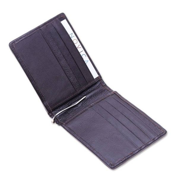 Alternate image for Mens Leather Cotton Wallet with Stainless Steel Money Clip Simply Smart