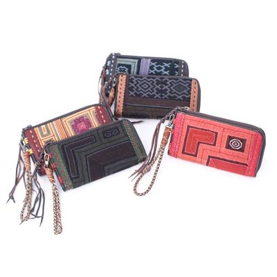 Alternate image for Hill Tribe Handcrafted Leather-Accented Cotton Blend Wallet Classic Grandeur