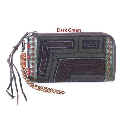 Alternate image for Hill Tribe Handcrafted Leather-Accented Cotton Blend Wallet Classic Grandeur
