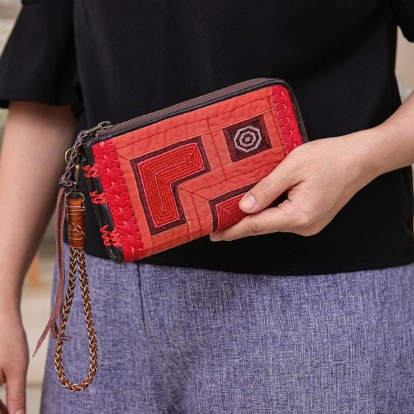 Alternate image for Hill Tribe Handcrafted Leather-Accented Cotton Blend Wallet Classic Grandeur