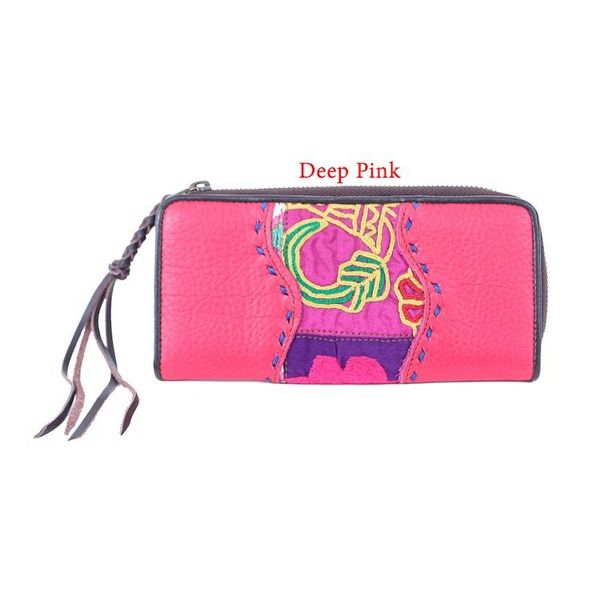 Alternate image for Hill Tribe Embroidered Patchwork Leather Cotton Blend Wallet Colorful Organization