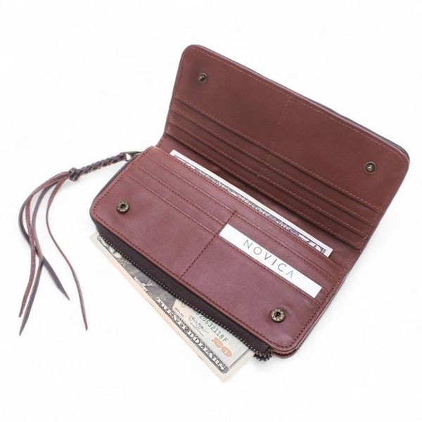 Alternate image for Hill Tribe Embroidered Patchwork Leather Cotton Blend Wallet Colorful Organization