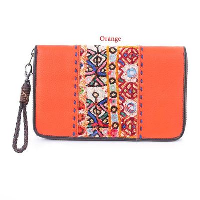 Alternate image for Hill Tribe Embroidered Leather Cotton Blend and Glass Wallet Bright Harmony