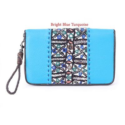 Alternate image for Hill Tribe Embroidered Leather Cotton Blend and Glass Wallet Bright Harmony