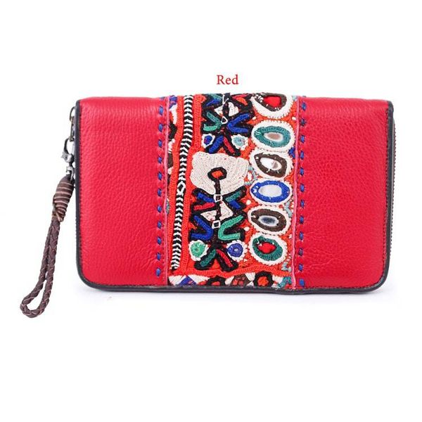 Alternate image for Hill Tribe Embroidered Leather Cotton Blend and Glass Wallet Bright Harmony