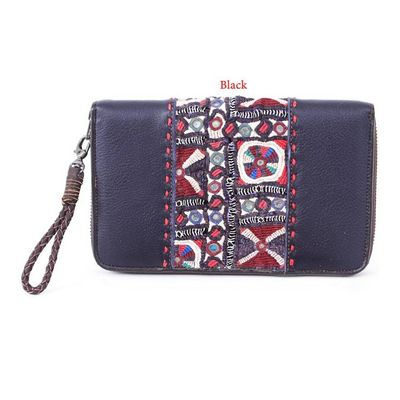 Alternate image for Hill Tribe Embroidered Leather Cotton Blend and Glass Wallet Bright Harmony