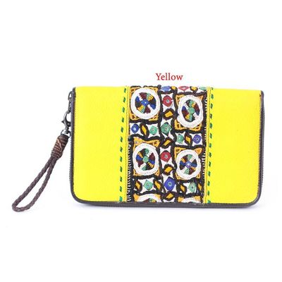 Alternate image for Hill Tribe Embroidered Leather Cotton Blend and Glass Wallet Bright Harmony