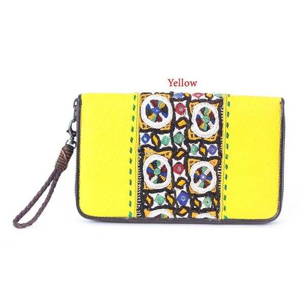 Alternate image for Hill Tribe Embroidered Leather Cotton Blend and Glass Wallet Bright Harmony