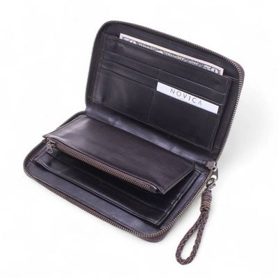 Alternate image for Hill Tribe Embroidered Leather Cotton Blend and Glass Wallet Bright Harmony