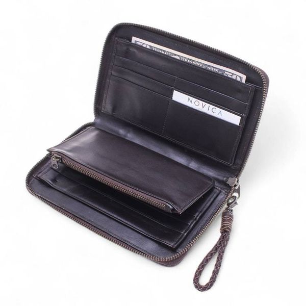 Alternate image for Hill Tribe Embroidered Leather Cotton Blend and Glass Wallet Bright Harmony