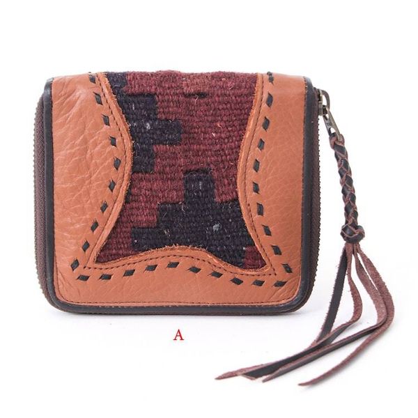 Alternate image for Hill Tribe Woven Embroidered Leather Cotton Bi-Fold Wallet Folk Art Charm