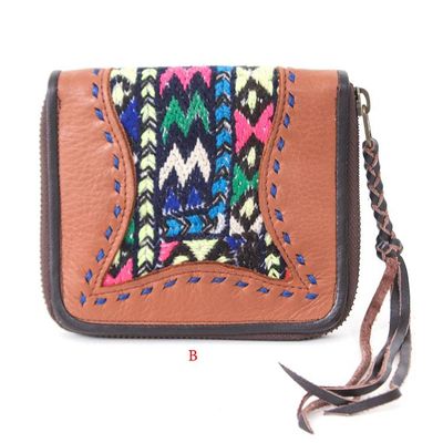 Alternate image for Hill Tribe Woven Embroidered Leather Cotton Bi-Fold Wallet Folk Art Charm