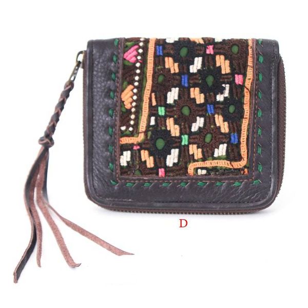 Alternate image for Hill Tribe Woven Embroidered Leather Cotton Bi-Fold Wallet Folk Art Charm