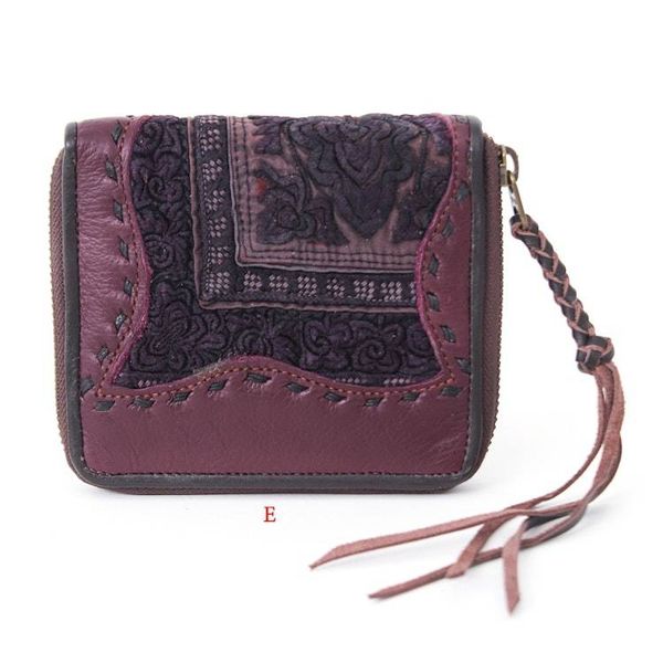 Alternate image for Hill Tribe Woven Embroidered Leather Cotton Bi-Fold Wallet Folk Art Charm