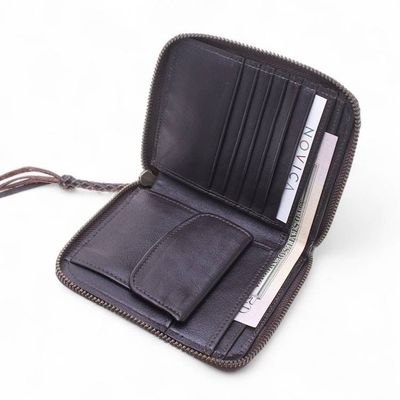 Alternate image for Hill Tribe Woven Embroidered Leather Cotton Bi-Fold Wallet Folk Art Charm