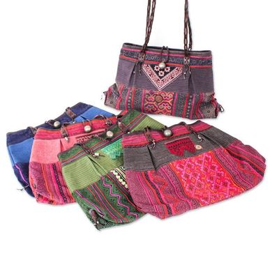 Alternate image for Hill Tribe Woven Embroidered Cotton Blend Leather Tote Bag Hill Tribe Urban Chic
