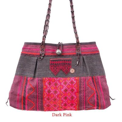Alternate image for Hill Tribe Woven Embroidered Cotton Blend Leather Tote Bag Hill Tribe Urban Chic