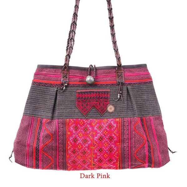 Alternate image for Hill Tribe Woven Embroidered Cotton Blend Leather Tote Bag Hill Tribe Urban Chic