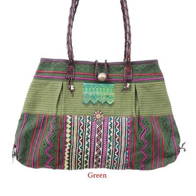 Alternate image for Hill Tribe Woven Embroidered Cotton Blend Leather Tote Bag Hill Tribe Urban Chic
