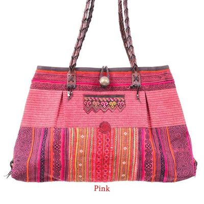 Alternate image for Hill Tribe Woven Embroidered Cotton Blend Leather Tote Bag Hill Tribe Urban Chic