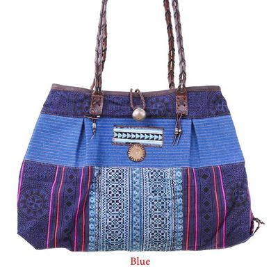 Alternate image for Hill Tribe Woven Embroidered Cotton Blend Leather Tote Bag Hill Tribe Urban Chic