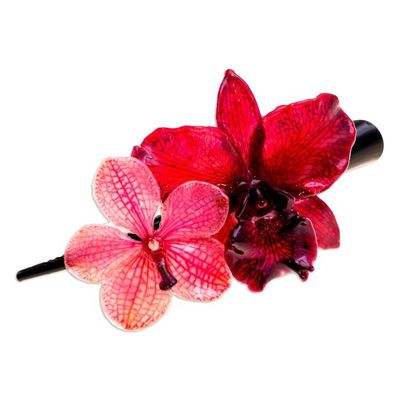 Alternate image for Handcrafted Pink and Burgundy Orchid Flower Resin Hair Clip Regal Belle