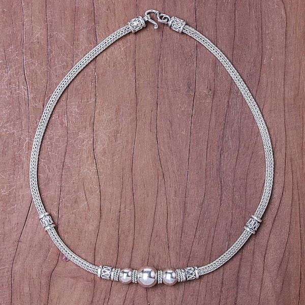 Alternate image for Sterling Silver Sphere and Naga Chain Pendant Necklace Simply Refined