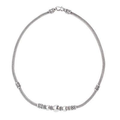 Alternate image for Sterling Silver Sphere and Naga Chain Pendant Necklace Simply Refined