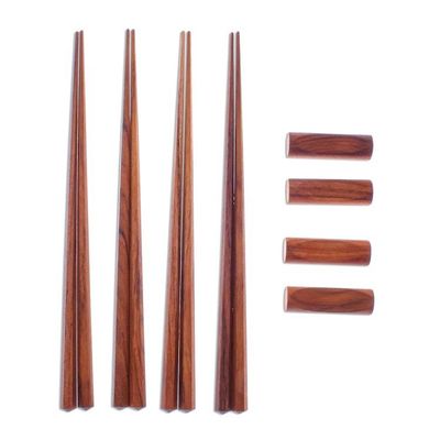 Alternate image for Hexagonal Teak Chopstick Set of 4 with Rests Authentic Meal