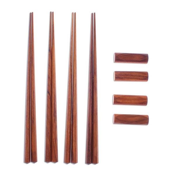 Alternate image for Hexagonal Teak Chopstick Set of 4 with Rests Authentic Meal