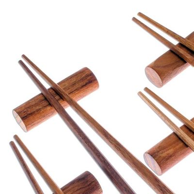 Alternate image for Hexagonal Teak Chopstick Set of 4 with Rests Authentic Meal