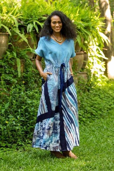 Primary image for Hand-Painted Batik Linen Maxi Skirt Chiang Mai Rains