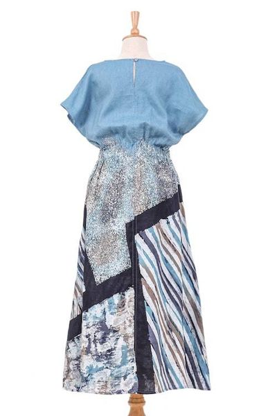 Alternate image for Hand-Painted Batik Linen Maxi Skirt Chiang Mai Rains