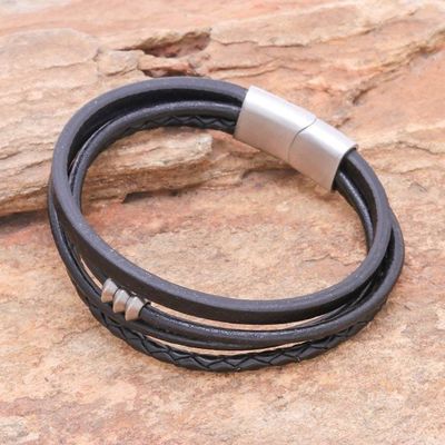 Primary image for Leather Cord Bracelet in Black from Thailand Free Spirited in Black