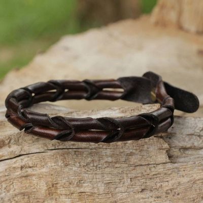 Alternate image for Mens Unique Braided Leather Bracelet World