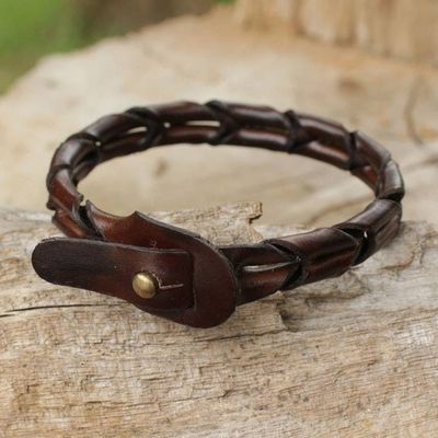 Alternate image for Mens Unique Braided Leather Bracelet World