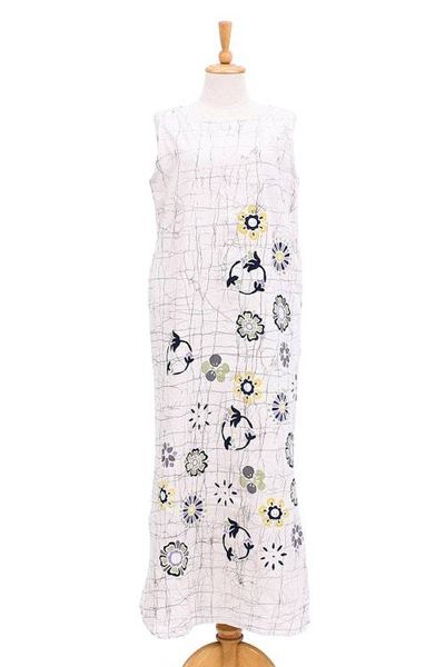 Alternate image for Batik Cotton Floral-Motif Maxi Dress Tender Growth