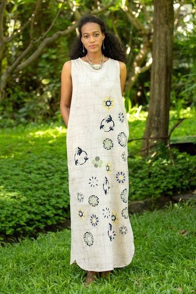 Alternate image for Batik Cotton Floral-Motif Maxi Dress Tender Growth